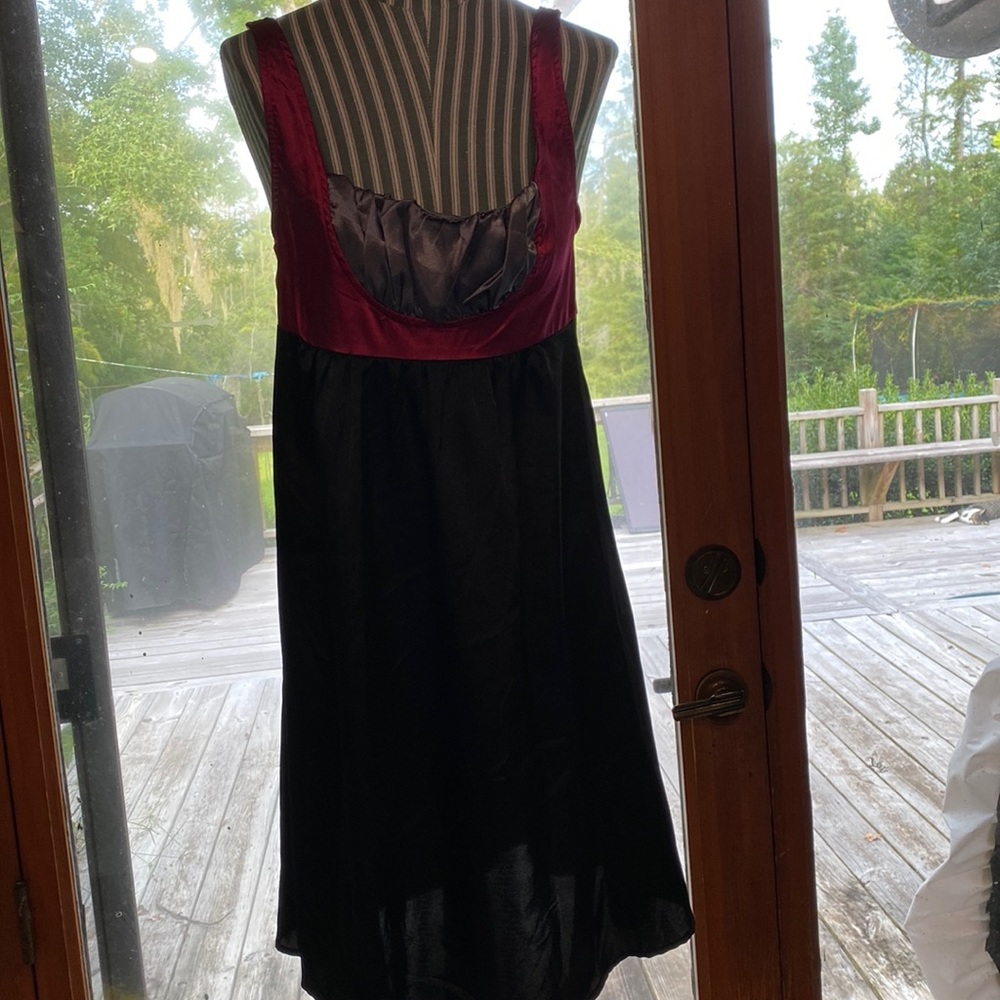 Tri-colored cocktail dress, silky feeling. Zips in back.